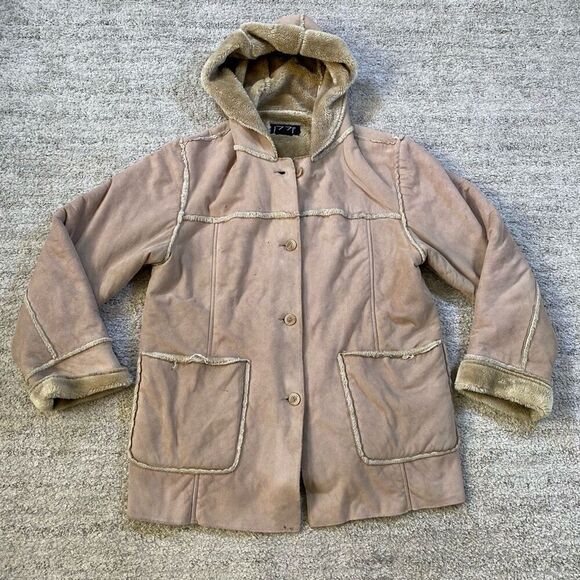 Vintage Y2K Izzi Leather Suede Button Up Fur Women’s Jacket Coat - Picture 1 of 7